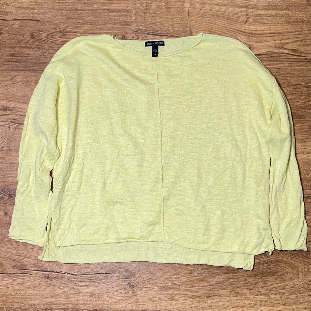 Eileen Fisher Linen/Cotton Bright Yellow Lightweight Sweater Small